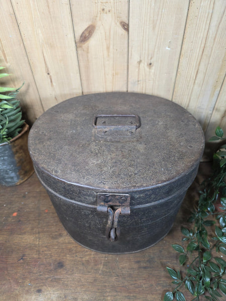 Original Vintage Rustic Painted Metal Hat Storage Box Tin