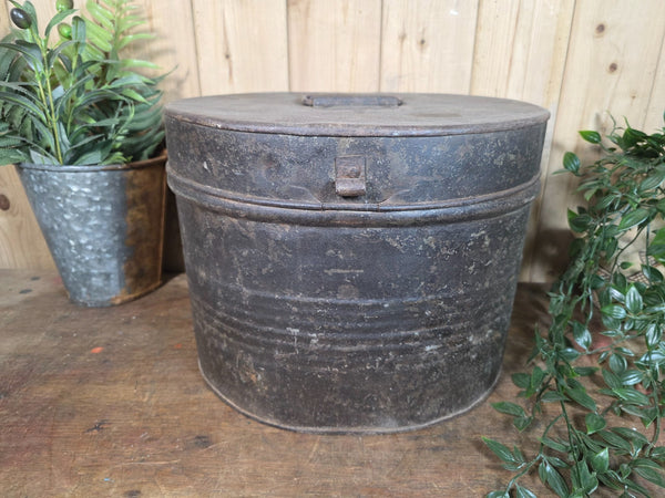 Original Vintage Rustic Painted Metal Hat Storage Box Tin