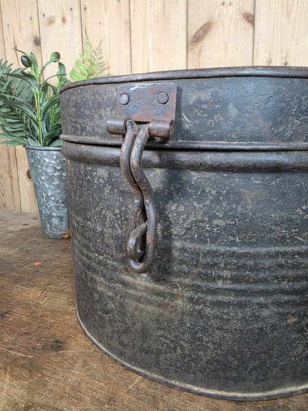 Original Vintage Rustic Painted Metal Hat Storage Box Tin