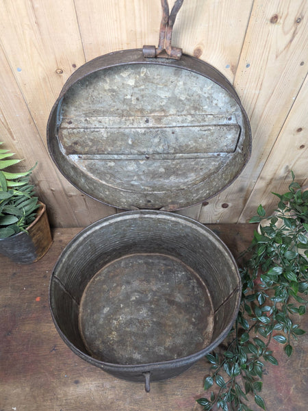 Original Vintage Rustic Painted Metal Hat Storage Box Tin