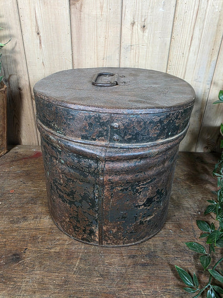 Original Vintage Rustic Painted Metal Hat Storage Box Tin