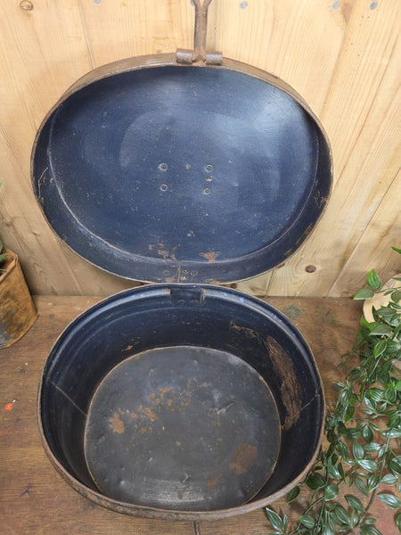 Original Vintage Rustic Painted Metal Hat Storage Box Tin