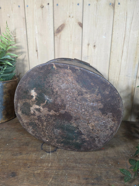 Original Vintage Rustic Painted Metal Hat Storage Box Tin