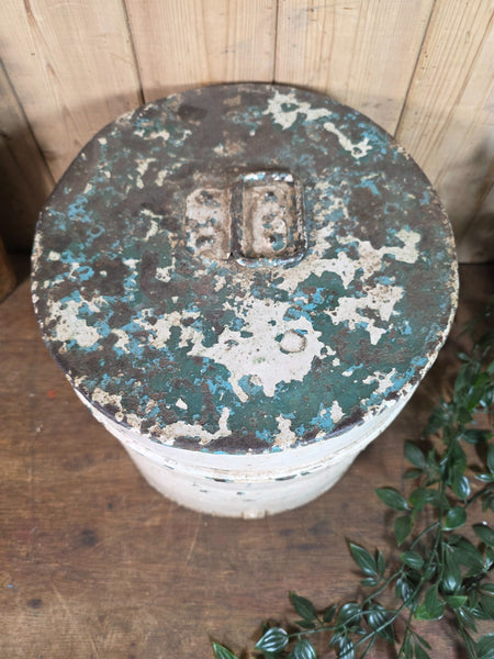 Original Vintage Rustic Painted Metal Hat Storage Box Tin