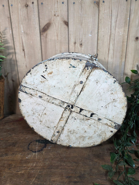 Original Vintage Rustic Painted Metal Hat Storage Box Tin