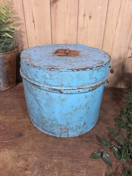 Original Vintage Rustic Painted Metal Hat Storage Box Tin