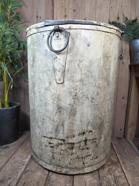 XL Large Vintage Rustic Industrial Indian Metal Rice Storage Barrel Canister Bin