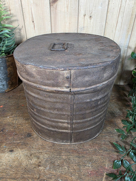 Original Vintage Rustic Painted Metal Hat Storage Box Tin