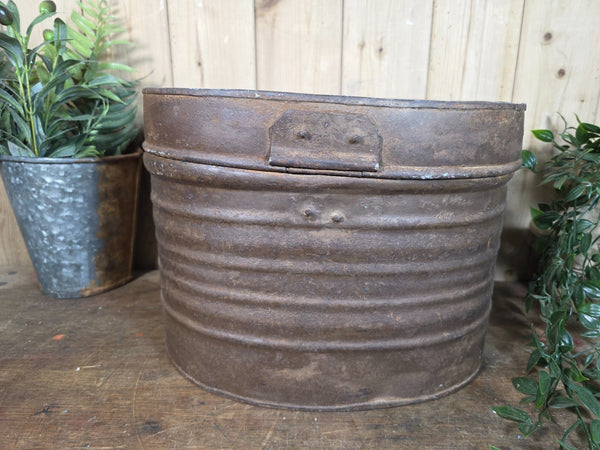 Original Vintage Rustic Painted Metal Hat Storage Box Tin