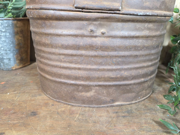 Original Vintage Rustic Painted Metal Hat Storage Box Tin