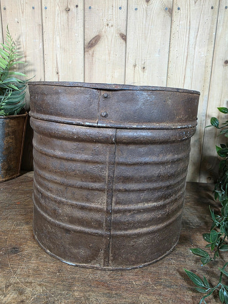 Original Vintage Rustic Painted Metal Hat Storage Box Tin