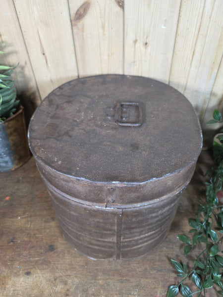 Original Vintage Rustic Painted Metal Hat Storage Box Tin