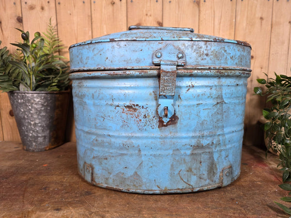 Original Vintage Rustic Painted Metal Hat Storage Box Tin