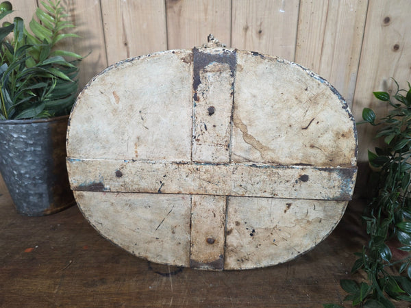 Original Vintage Rustic Painted Metal Hat Storage Box Tin