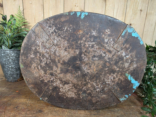Original Vintage Rustic Painted Metal Hat Storage Box Tin