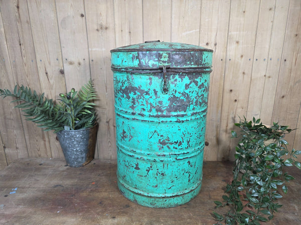 Old Vintage Rustic Industrial Indian Metal Rice Storage Drum Barrel Canister Bin