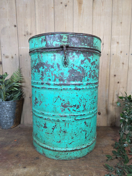 Old Vintage Rustic Industrial Indian Metal Rice Storage Drum Barrel Canister Bin
