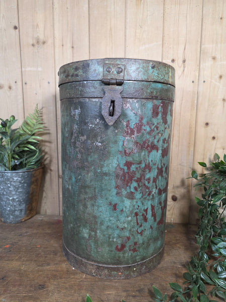 Old Vintage Rustic Industrial Indian Metal Rice Storage Drum Barrel Canister Bin