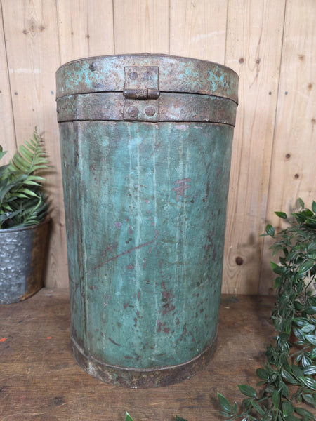 Old Vintage Rustic Industrial Indian Metal Rice Storage Drum Barrel Canister Bin