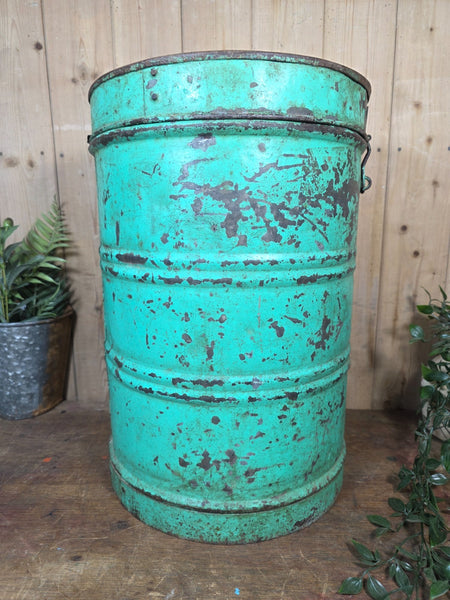 Old Vintage Rustic Industrial Indian Metal Rice Storage Drum Barrel Canister Bin