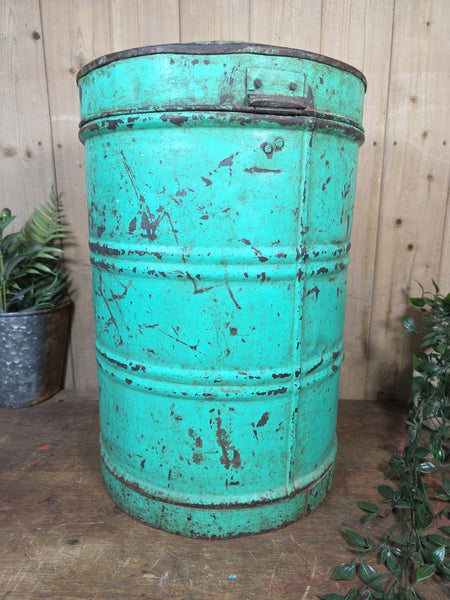 Old Vintage Rustic Industrial Indian Metal Rice Storage Drum Barrel Canister Bin
