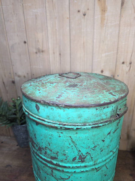 Old Vintage Rustic Industrial Indian Metal Rice Storage Drum Barrel Canister Bin