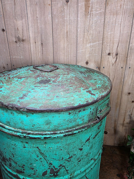 Old Vintage Rustic Industrial Indian Metal Rice Storage Drum Barrel Canister Bin