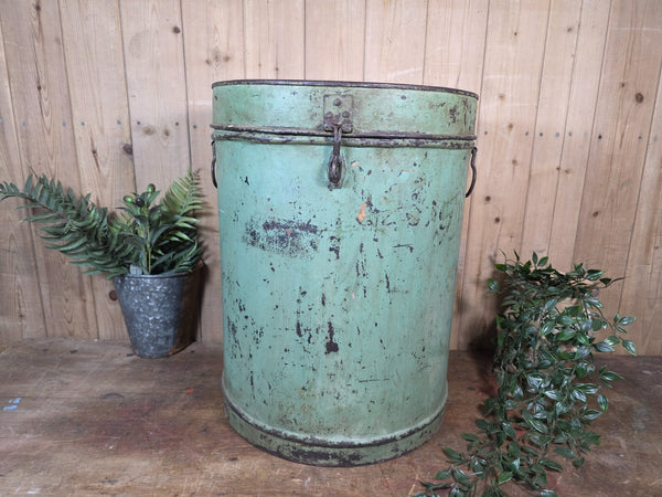 Large Vintage Rustic Industrial Indian Metal Rice Storage Barrel Canister Bin