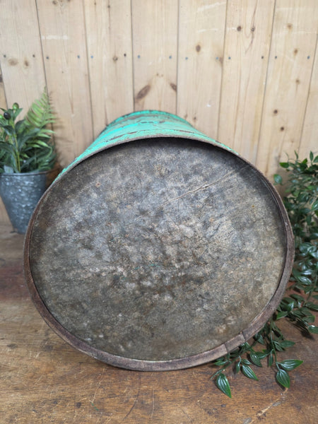 Old Vintage Rustic Industrial Indian Metal Rice Storage Drum Barrel Canister Bin