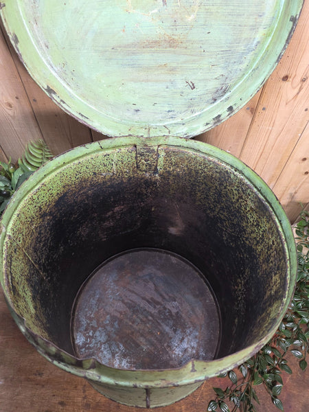 Large Vintage Rustic Industrial Indian Metal Rice Storage Barrel Canister Bin