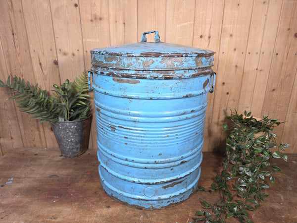Old Vintage Rustic Industrial Indian Metal Rice Storage Drum Barrel Canister Bin