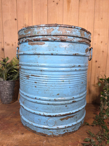 Old Vintage Rustic Industrial Indian Metal Rice Storage Drum Barrel Canister Bin