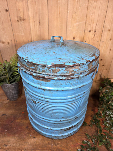Old Vintage Rustic Industrial Indian Metal Rice Storage Drum Barrel Canister Bin