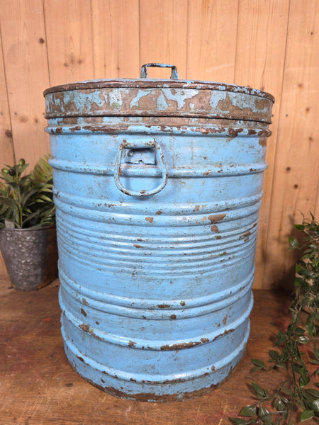 Old Vintage Rustic Industrial Indian Metal Rice Storage Drum Barrel Canister Bin