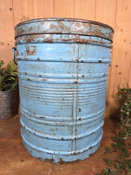 Old Vintage Rustic Industrial Indian Metal Rice Storage Drum Barrel Canister Bin