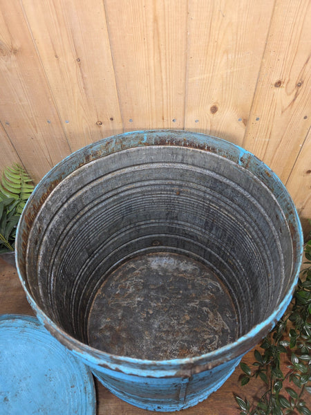Old Vintage Rustic Industrial Indian Metal Rice Storage Drum Barrel Canister Bin