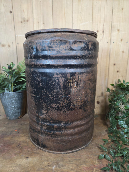 Old Vintage Rustic Industrial Indian Metal Rice Storage Drum Barrel Canister Bin