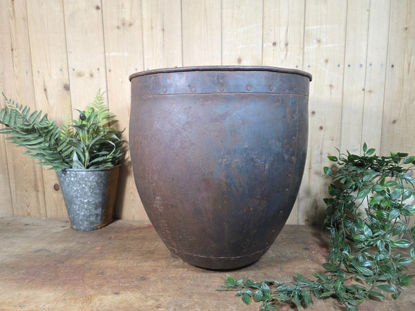 Vintage Rustic Riveted Metal Planter Pot Bucket Tub Bin