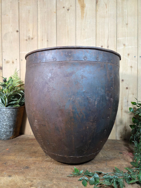 Vintage Rustic Riveted Metal Planter Pot Bucket Tub Bin