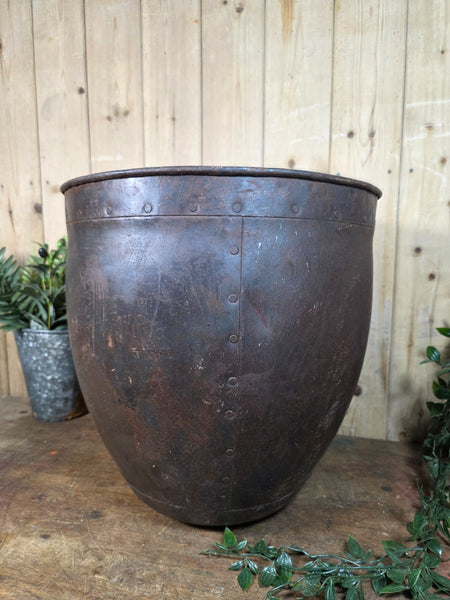 Vintage Rustic Riveted Metal Planter Pot Bucket Tub Bin