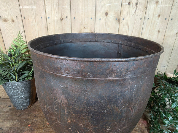 Vintage Rustic Riveted Metal Planter Pot Bucket Tub Bin