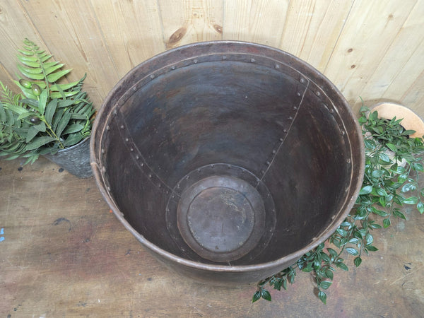 Vintage Rustic Riveted Metal Planter Pot Bucket Tub Bin