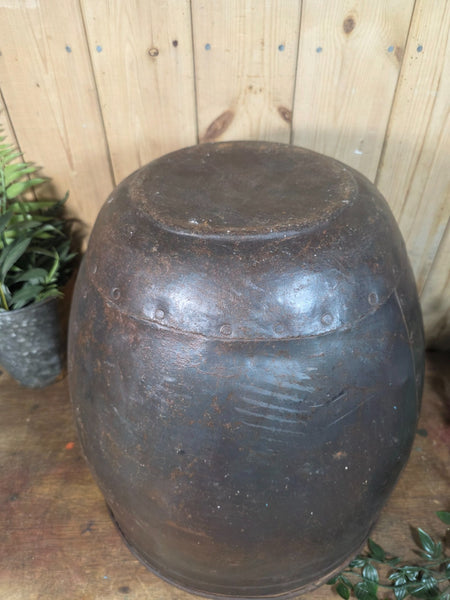 Vintage Rustic Riveted Metal Planter Pot Bucket Tub Bin
