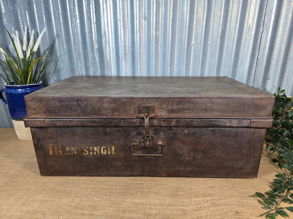 Vintage Rustic Indian Metal Bombay Railway Carriage Steamer Trunk  Display Prop