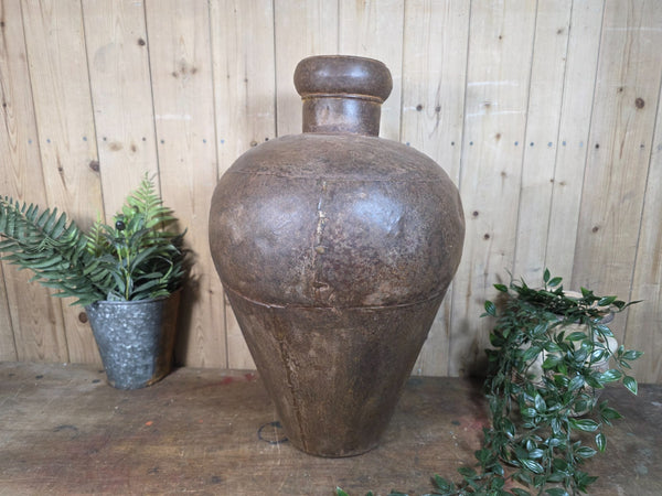 Vintage Rustic Hand Made Riveted Metal Dry Flowers Vase Urn