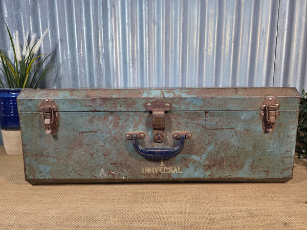 Vintage Rustic Indian Metal Bombay Railway Carriage Steamer Trunk  Display Prop