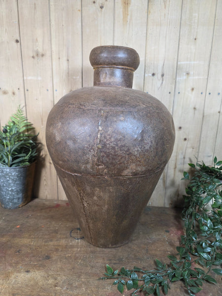 Vintage Rustic Hand Made Riveted Metal Dry Flowers Vase Urn