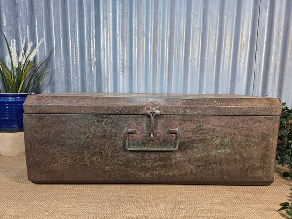 Vintage Rustic Indian Metal Bombay Railway Carriage Steamer Trunk  Display Prop