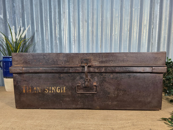 Vintage Rustic Indian Metal Bombay Railway Carriage Steamer Trunk  Display Prop