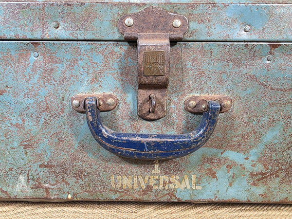 Vintage Rustic Indian Metal Bombay Railway Carriage Steamer Trunk  Display Prop
